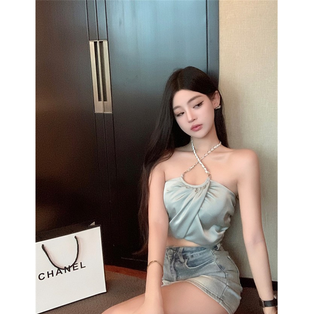 QADCOL Áo Lót Vải satin Cao Cấp Dạng Ngắn Thời Trang Mùa Hè Quyến Rũ Cho Nữ