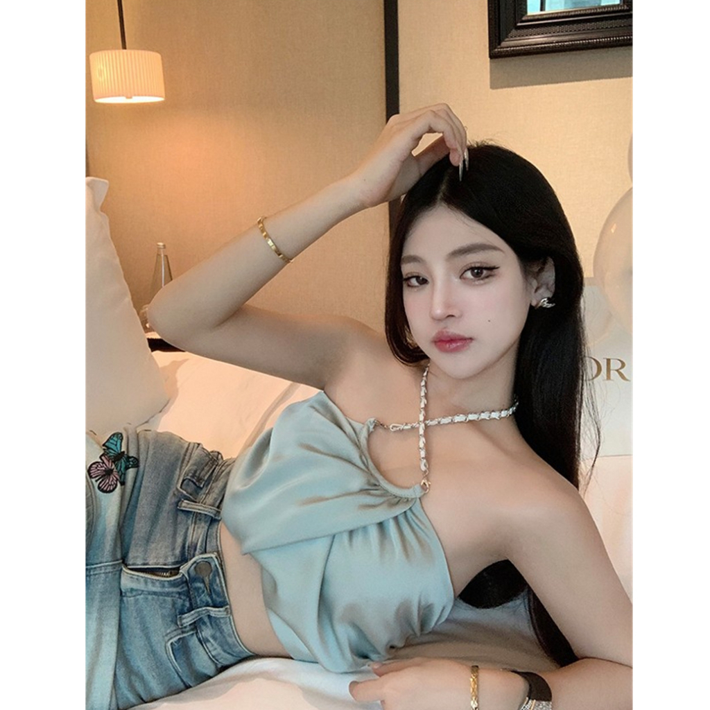 QADCOL Áo Lót Vải satin Cao Cấp Dạng Ngắn Thời Trang Mùa Hè Quyến Rũ Cho Nữ