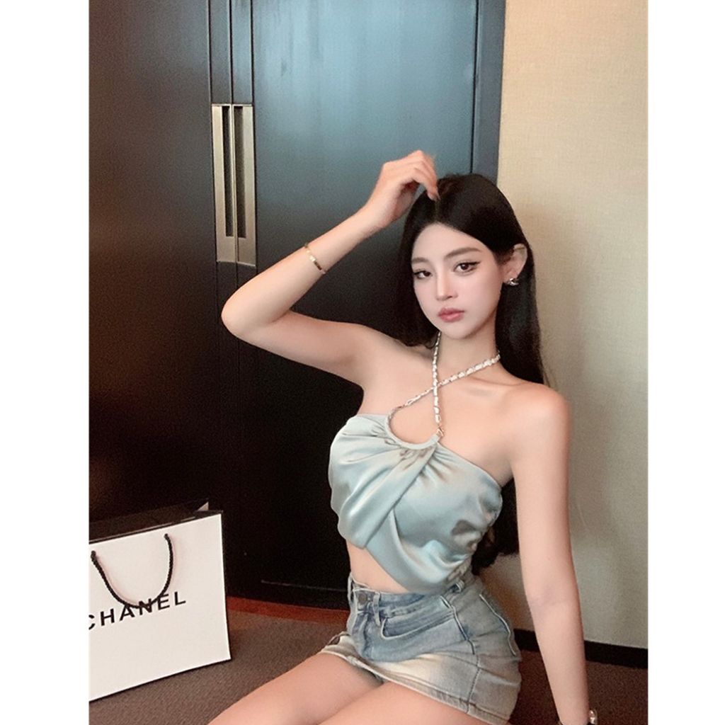 QADCOL Áo Lót Vải satin Cao Cấp Dạng Ngắn Thời Trang Mùa Hè Quyến Rũ Cho Nữ