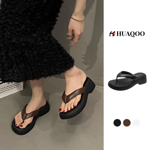 Huaqoo Dép bánh mì guốc dép giày nữ Màu Sắc Đơn Giản Thoải Mái Cao Gót Chống Trơn Trượt Thoáng Khí HDLX051906