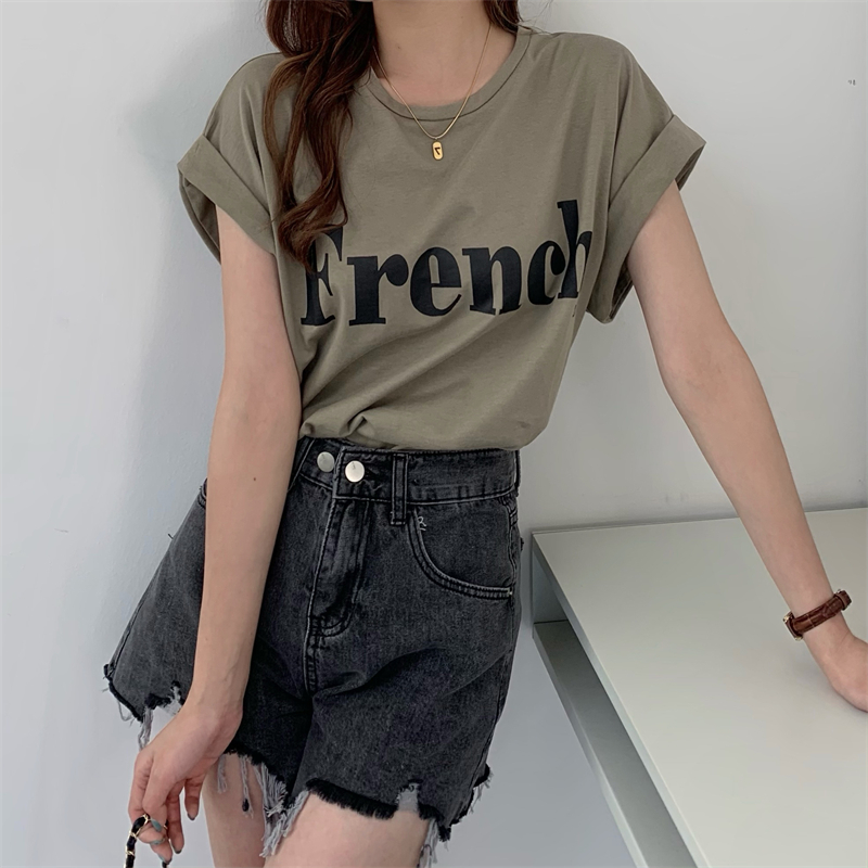 Áo Thun Nữ Ngắn Tay In Chữ Phong Cách retro Hàn Quốc