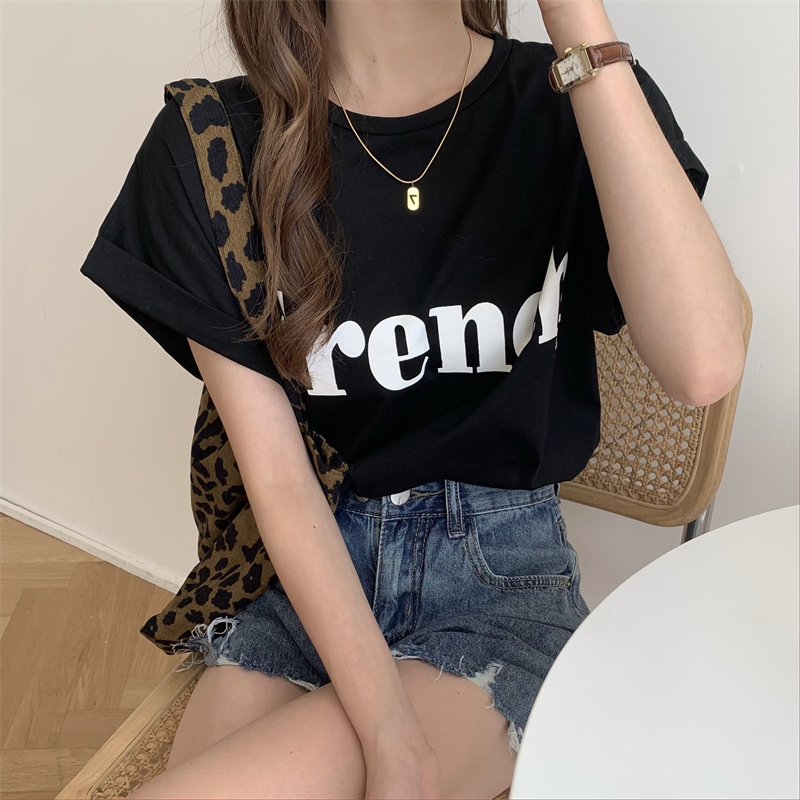 Áo Thun Nữ Ngắn Tay In Chữ Phong Cách retro Hàn Quốc