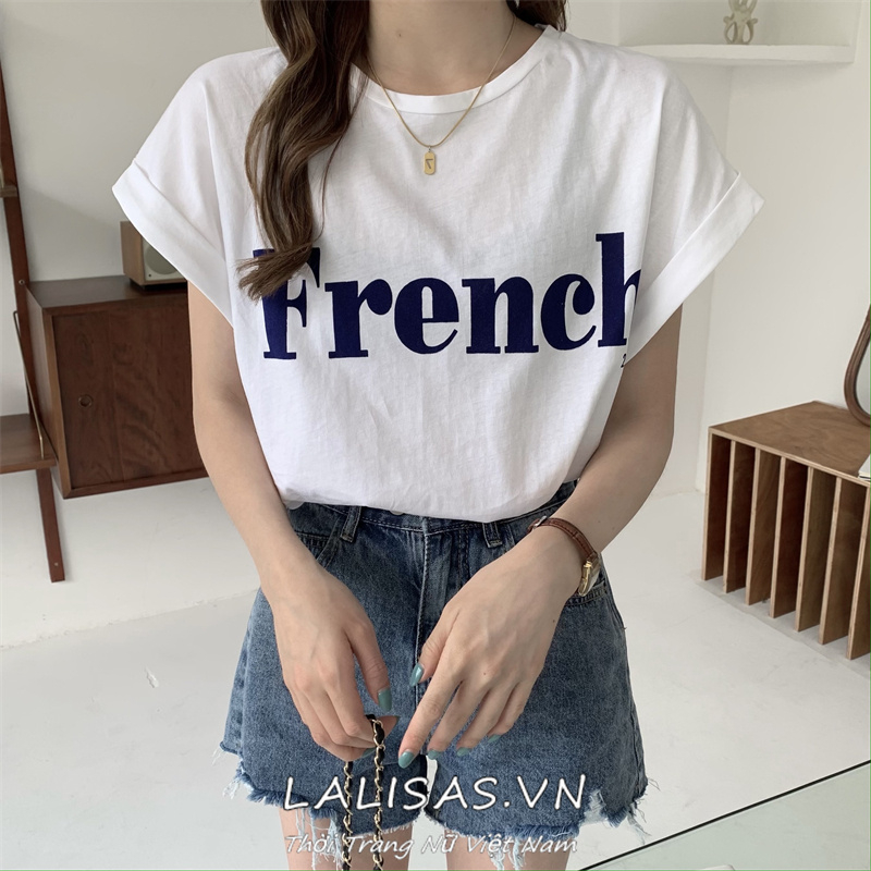 Áo Thun Nữ Ngắn Tay In Chữ Phong Cách retro Hàn Quốc