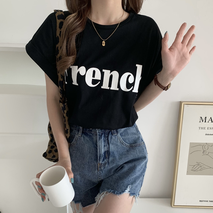 Áo Thun Nữ Ngắn Tay In Chữ Phong Cách retro Hàn Quốc