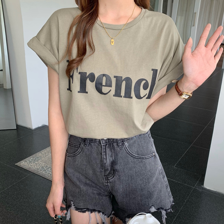 Áo Thun Nữ Ngắn Tay In Chữ Phong Cách retro Hàn Quốc