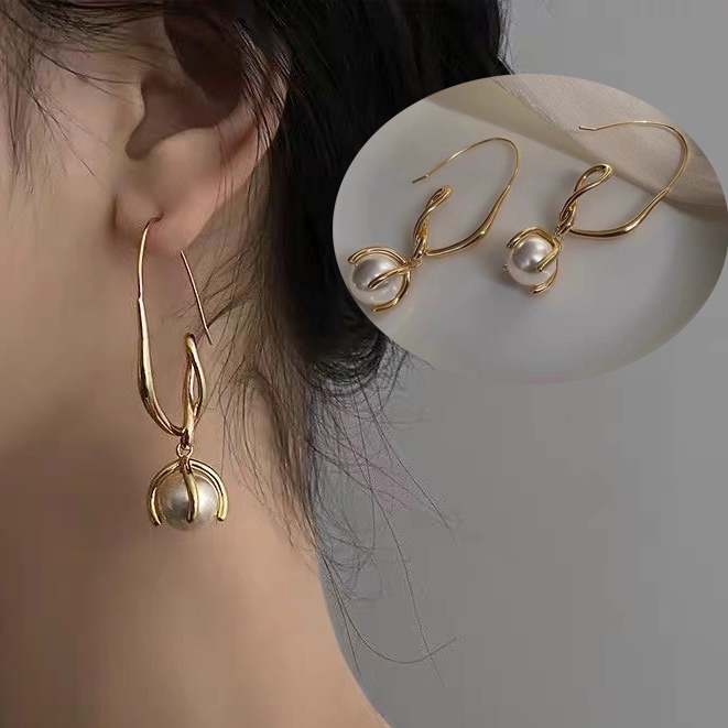 Khuyên Tai Hình Hoa Tulip Đính Ngọc Trai Sang Trọng Phong Cách Pháp Thời Trang