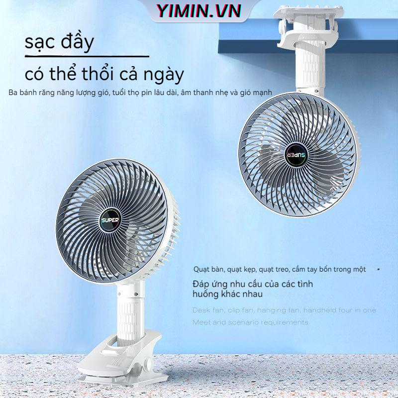 YIMIN Quạt mini để bàn, quạt tích điện hoạt động im lặng có thể kéo dài 3 tốc độ gió xoay 360 cổng sạc usb tiện dụng fashion Beautiful Trendy Thoải mái H2A500R 37Z230910
