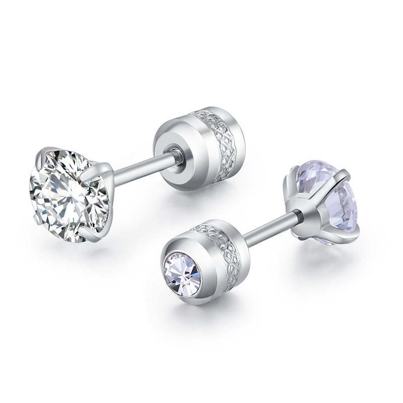 1 Cặp Bông Tai Thép Titan Bạc 925 Đính Đá Zircon 3-6MM Cho Nam Nữ