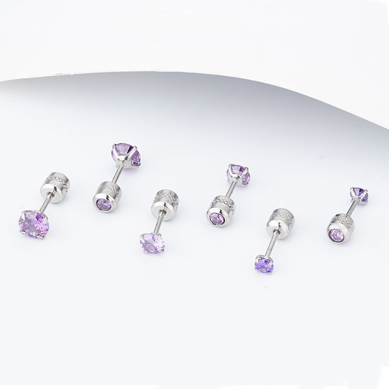 Khuyên tai thép titan bạc 925 đính đá zircon nhiều màu sắc 6mm cho nam và nữ