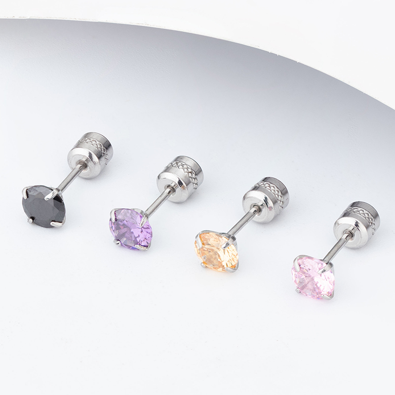 Khuyên tai thép titan bạc 925 đính đá zircon nhiều màu sắc 6mm cho nam và nữ