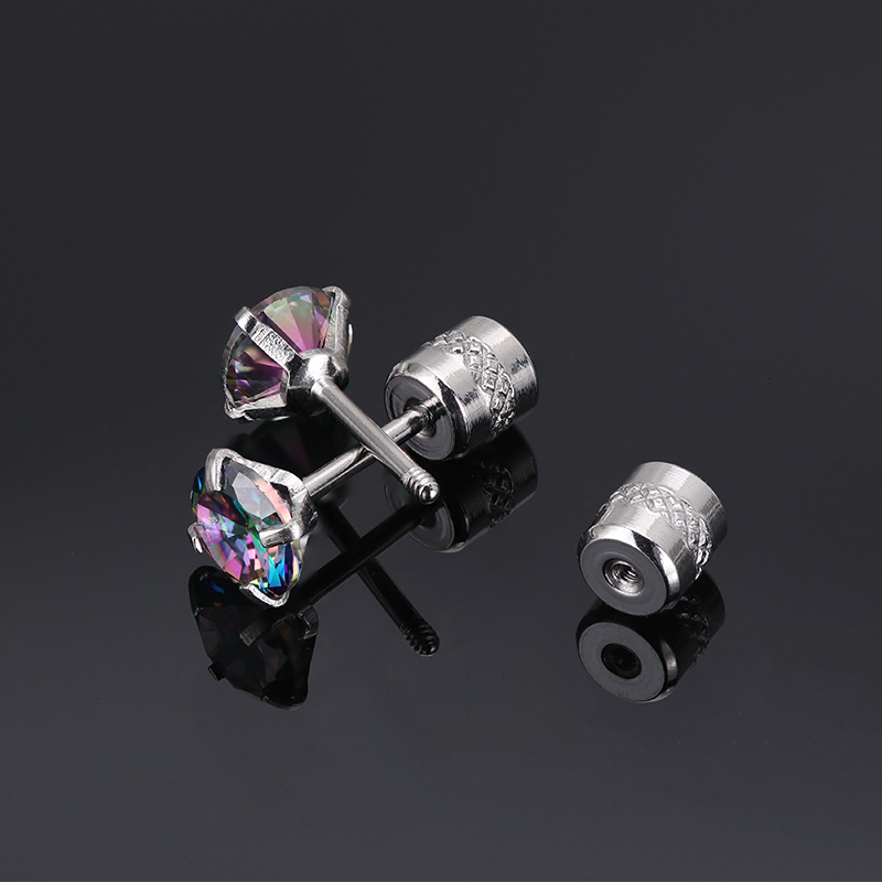 Khuyên tai thép titan bạc 925 đính đá zircon nhiều màu sắc 6mm cho nam và nữ