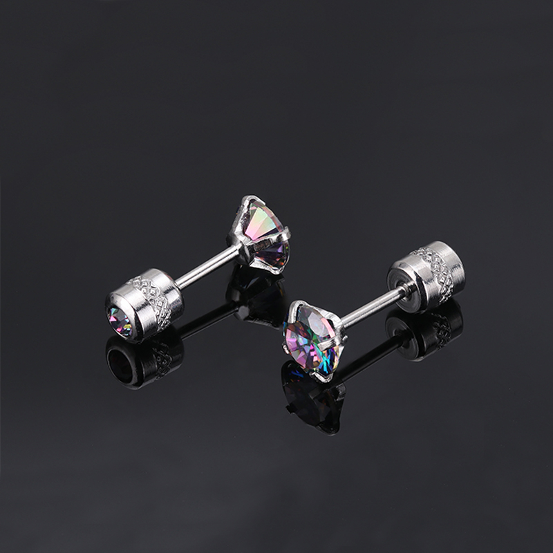 Khuyên tai thép titan bạc 925 đính đá zircon nhiều màu sắc 6mm cho nam và nữ