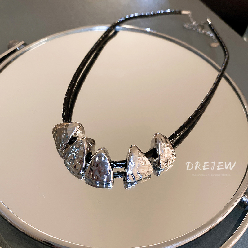 DREJEW Vòng cổ Da Mặt Tam Giác Thời Trang Hàn Quốc Cá Tính Cho Nữ