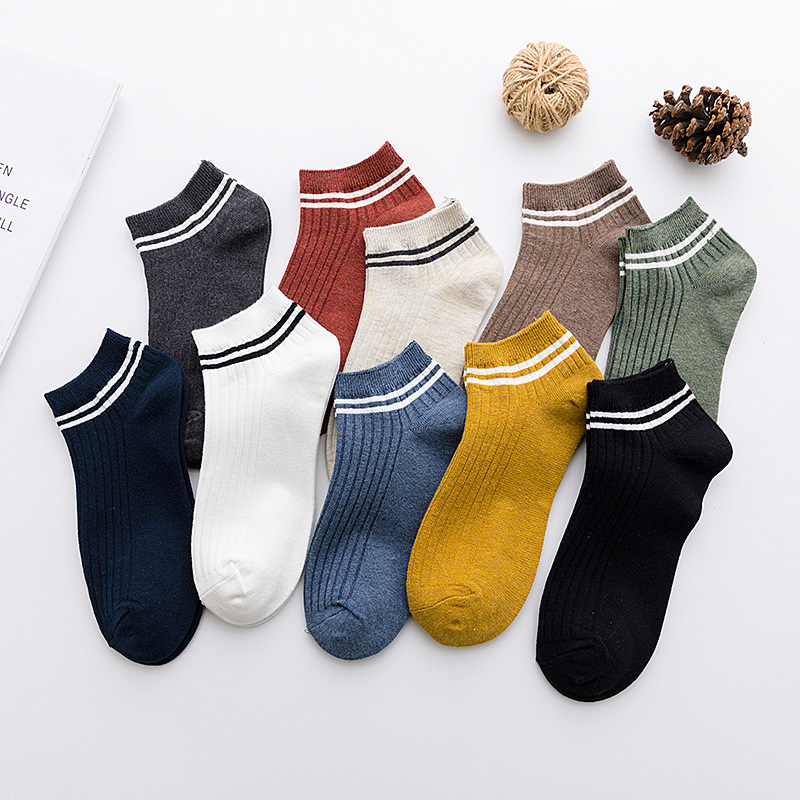 FHYL Vớ Cotton Mỏng Hai Sọc Nhiều Màu Sắc Vô Hình Khử Mùi Mùa Hè Hàn Quốc Cho Nam