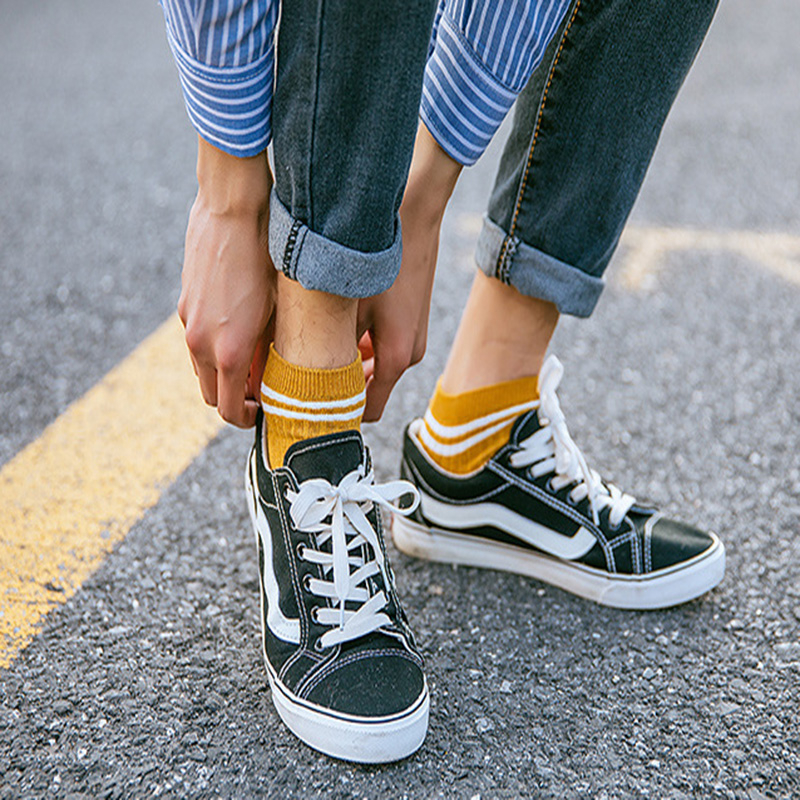 FHYL Vớ Cotton Mỏng Hai Sọc Nhiều Màu Sắc Vô Hình Khử Mùi Mùa Hè Hàn Quốc Cho Nam