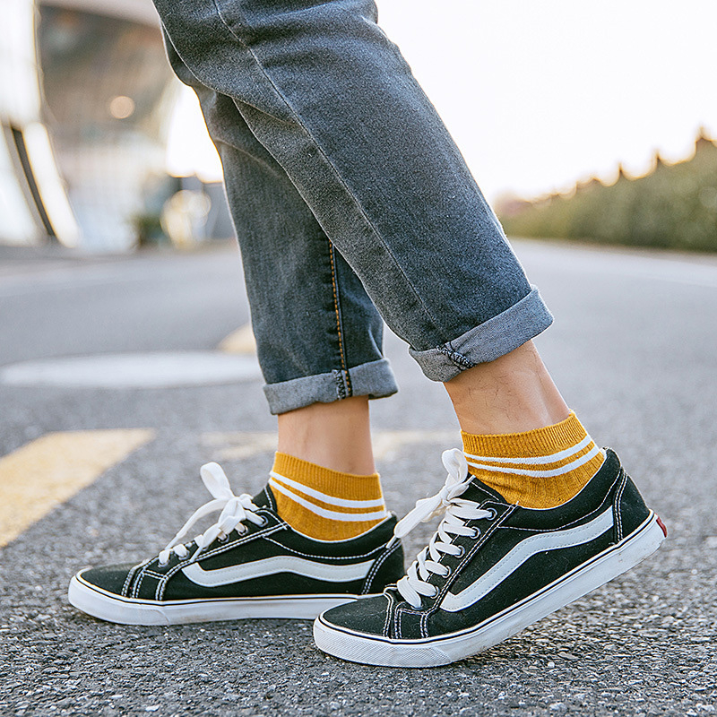 FHYL Vớ Cotton Mỏng Hai Sọc Nhiều Màu Sắc Vô Hình Khử Mùi Mùa Hè Hàn Quốc Cho Nam