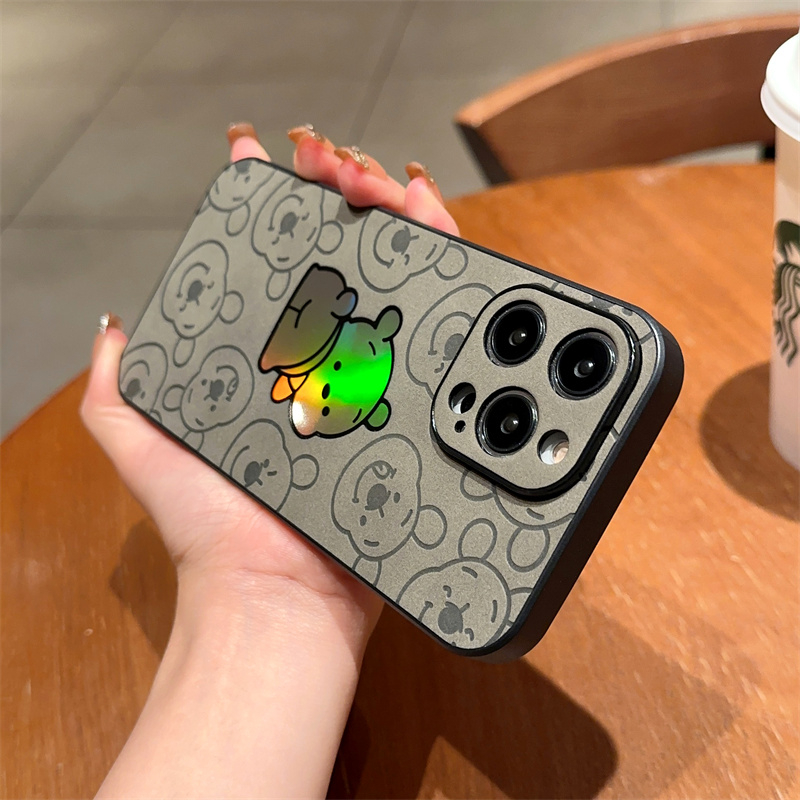 Disney Ốp Điện Thoại Da Chống Sốc Màu Laser Hình Winnie the Pooh Cho iPhone14 13 11 12 pro max Apple 13 xr 8 +