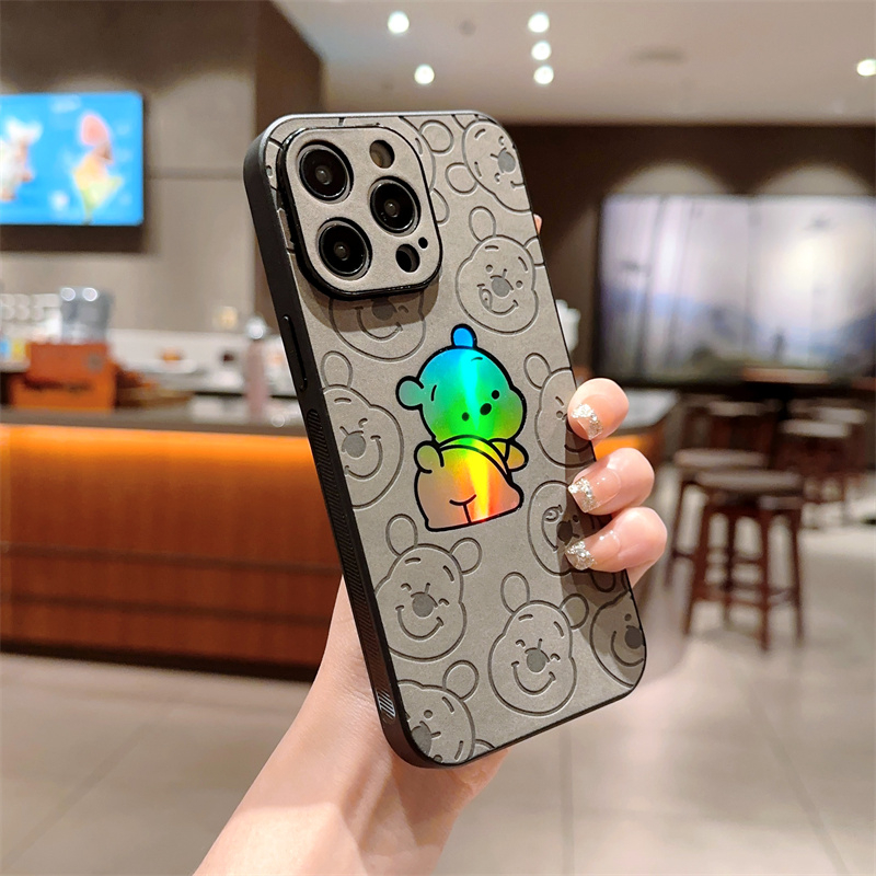 Disney Ốp Điện Thoại Da Chống Sốc Màu Laser Hình Winnie the Pooh Cho iPhone14 13 11 12 pro max Apple 13 xr 8 +
