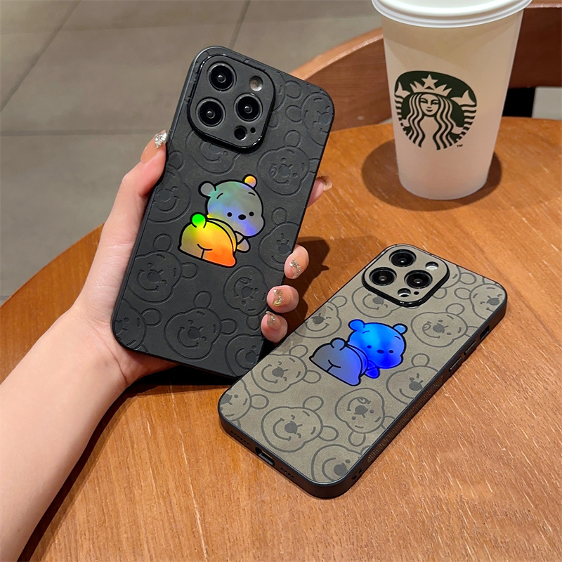 Disney Ốp Điện Thoại Da Chống Sốc Màu Laser Hình Winnie the Pooh Cho iPhone14 13 11 12 pro max Apple 13 xr 8 +
