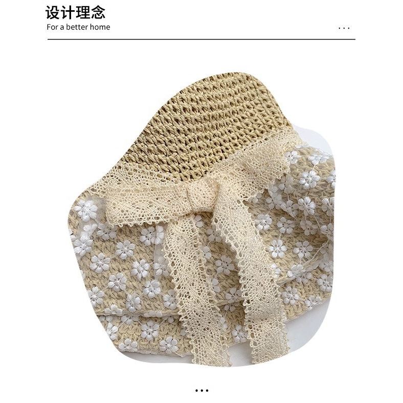 Nón Cói Rộng Vành Phối Nơ Ren Thoáng Khí Thời Trang Đi Biển Mùa Hè Phong Cách Hàn Quốc Cho Nữ