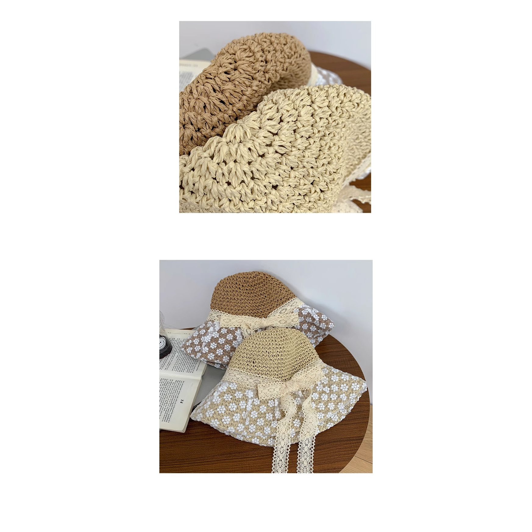 Nón Cói Rộng Vành Phối Nơ Ren Thoáng Khí Thời Trang Đi Biển Mùa Hè Phong Cách Hàn Quốc Cho Nữ