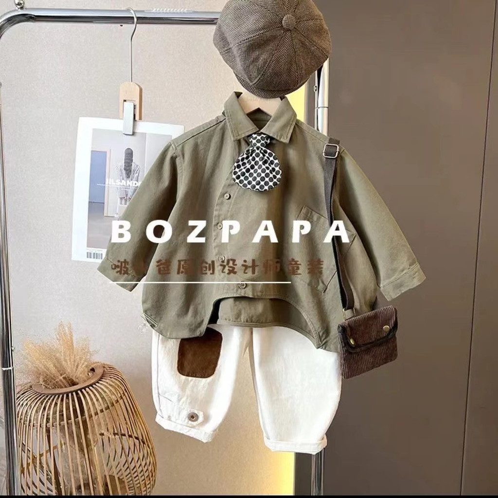 Bộ Áo Sơ Mi Tay Dài Thắt Cà Vạt + Quần Dài Phong Cách Mới Dành Cho Bé Trai