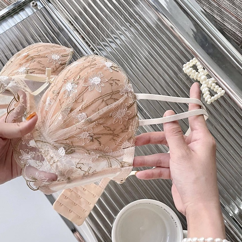 Jiashucheng Bộ Đồ Lót Ren Có Gọng Thép Mềm Chống Chảy Xệ Thiết Kế Dễ Thương Cho Nữ