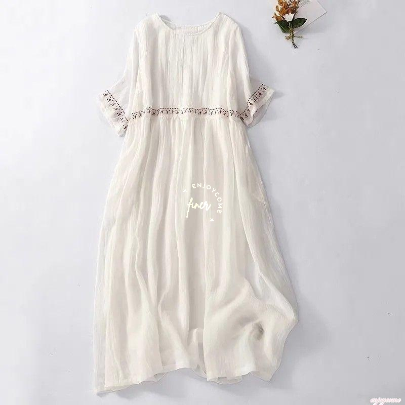 Đầm Cotton Ngắn Tay Dáng Rộng Thêu Họa Tiết Thời Trang Mùa Hè 2023