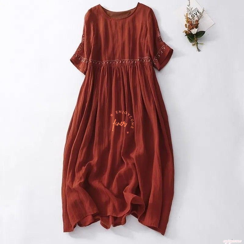 Đầm Cotton Ngắn Tay Dáng Rộng Thêu Họa Tiết Thời Trang Mùa Hè 2023