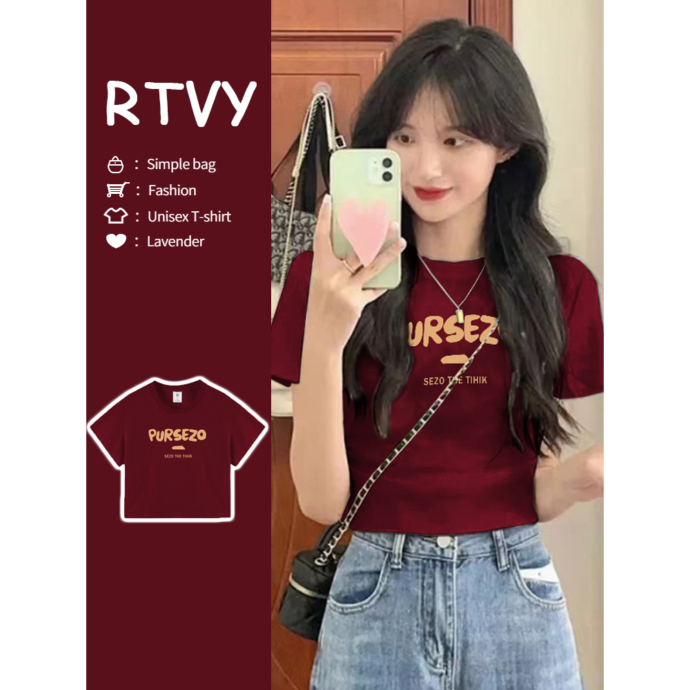 Áo Thun Croptop Tay Ngắn Dáng Ôm Màu Đỏ Rượu Vang y2k Thời Trang Mùa Hè Cho Bạn Gái