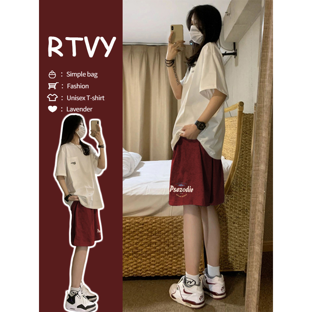 Quần Short Thể Thao Ống Rộng Màu Đỏ Rượu Vang Phong Cách retro Cho Nữ