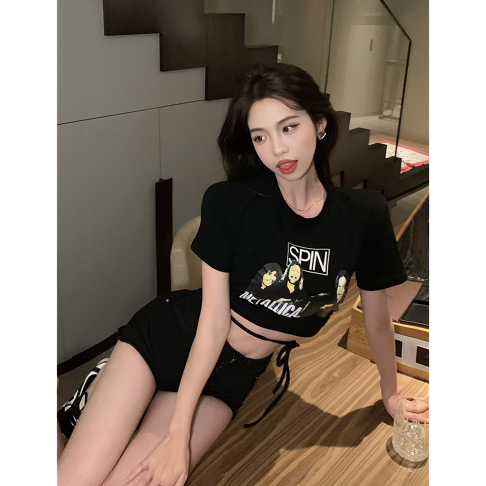 Lalisas Áo Thun Ngắn Tay In Hình Cô Gái Gia Vị Mỹ Thiết Kế Quyến Rũ Cho Nữ