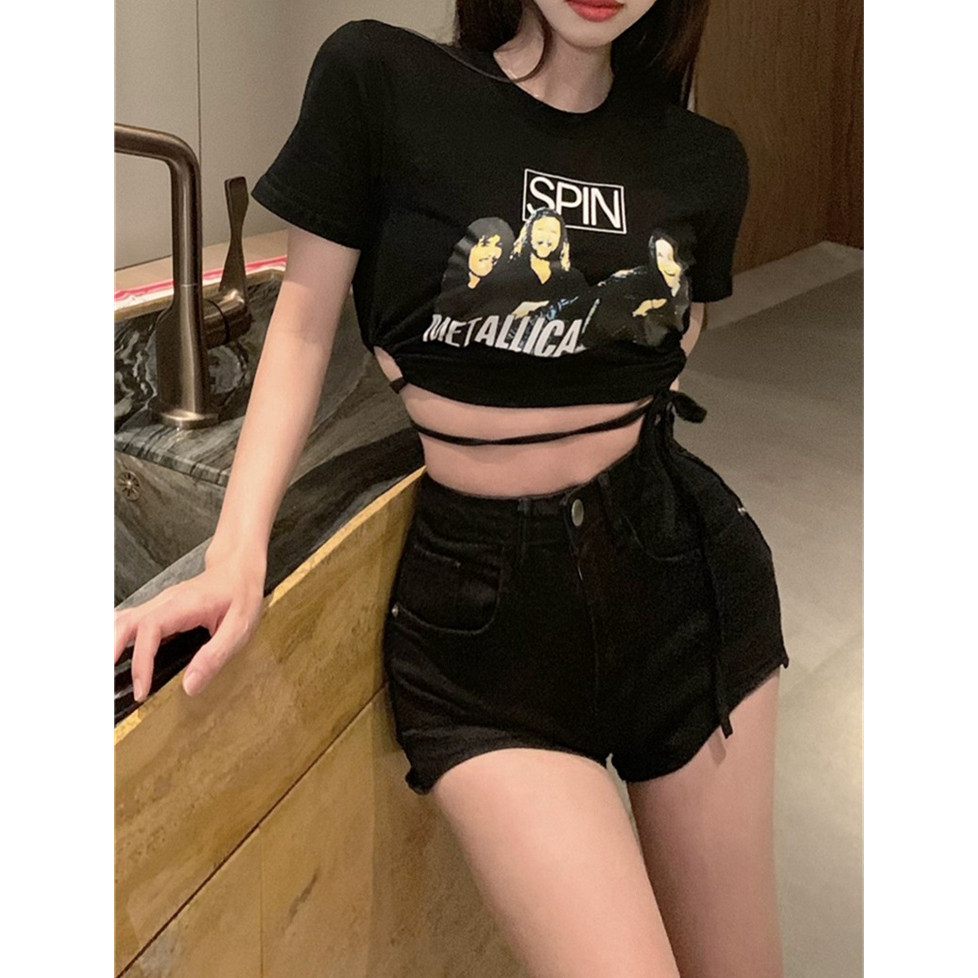 Lalisas Áo Thun Ngắn Tay In Hình Cô Gái Gia Vị Mỹ Thiết Kế Quyến Rũ Cho Nữ