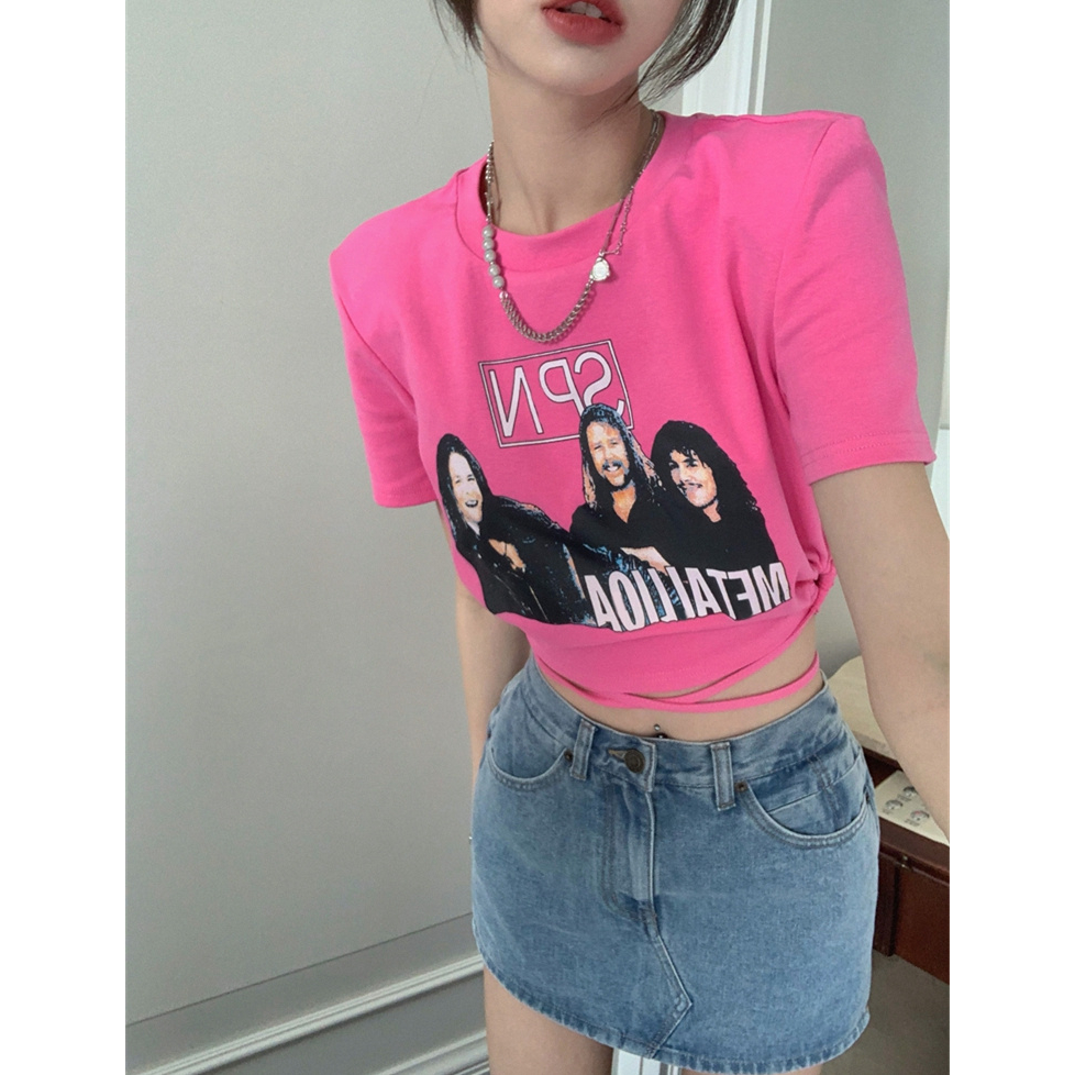 Lalisas Áo Thun Ngắn Tay In Hình Cô Gái Gia Vị Mỹ Thiết Kế Quyến Rũ Cho Nữ