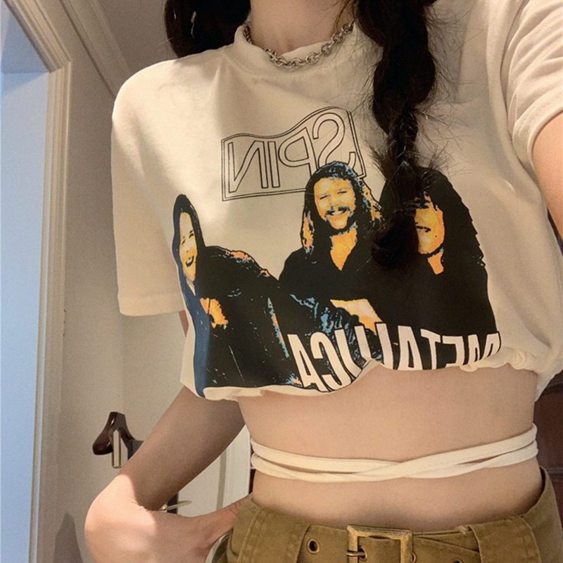 Lalisas Áo Thun Ngắn Tay In Hình Cô Gái Gia Vị Mỹ Thiết Kế Quyến Rũ Cho Nữ