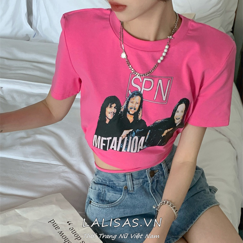 Lalisas Áo Thun Ngắn Tay In Hình Cô Gái Gia Vị Mỹ Thiết Kế Quyến Rũ Cho Nữ