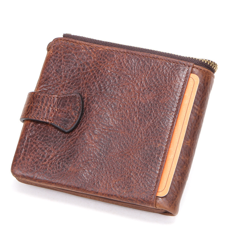 Ví Da Thật Đựng Thẻ Có Khóa Kéo Phong Cách Retro Thời Trang Cho Nam