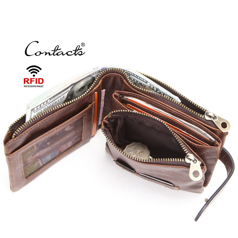 Ví Da Thật Đựng Thẻ Có Khóa Kéo Phong Cách Retro Thời Trang Cho Nam