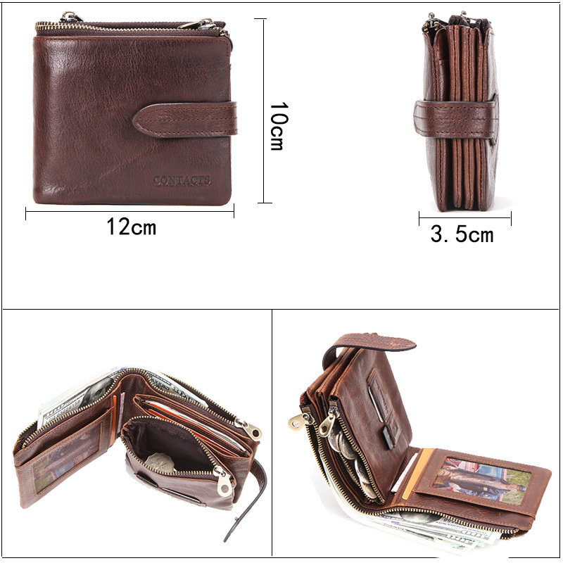 Ví Da Thật Đựng Thẻ Có Khóa Kéo Phong Cách Retro Thời Trang Cho Nam