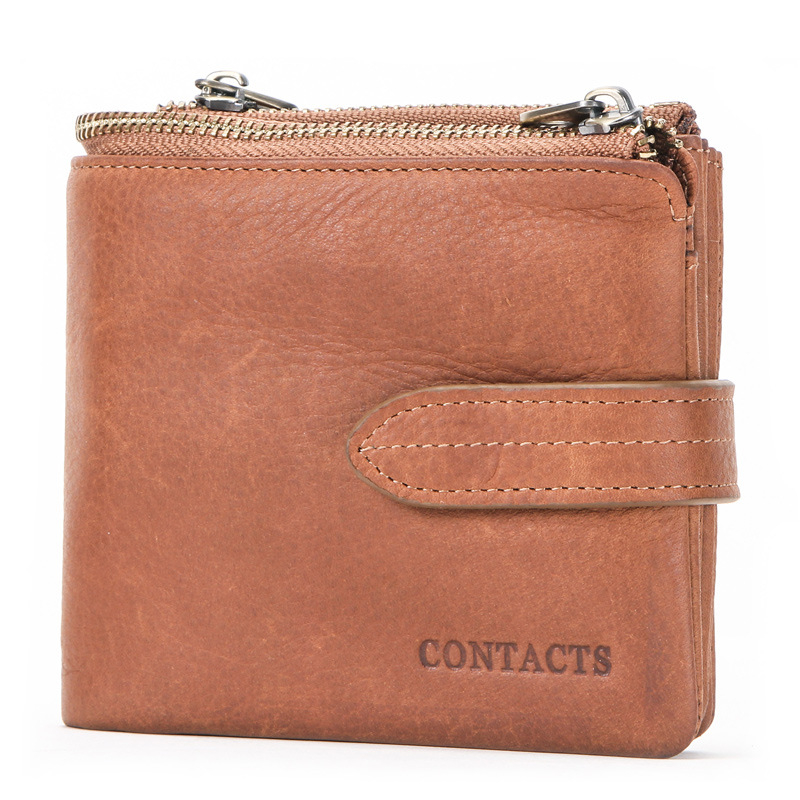 Ví Da Thật Đựng Thẻ Có Khóa Kéo Phong Cách Retro Thời Trang Cho Nam