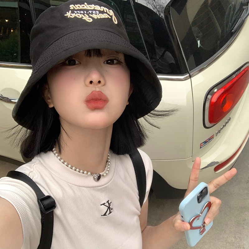 Nón Tai Bèo Che Nắng Màu Đen Thêu Họa Tiết Kiểu Nhật Bản Thời Trang Xuân Hè Cho Nữ