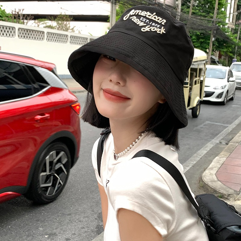 Nón Tai Bèo Che Nắng Màu Đen Thêu Họa Tiết Kiểu Nhật Bản Thời Trang Xuân Hè Cho Nữ