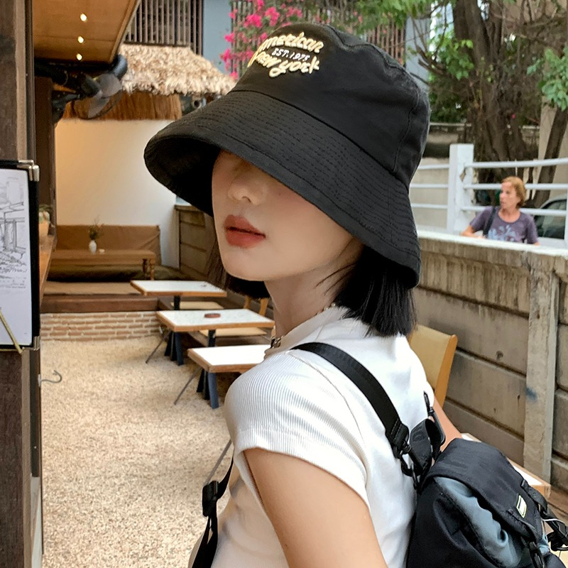 Nón Tai Bèo Che Nắng Màu Đen Thêu Họa Tiết Kiểu Nhật Bản Thời Trang Xuân Hè Cho Nữ