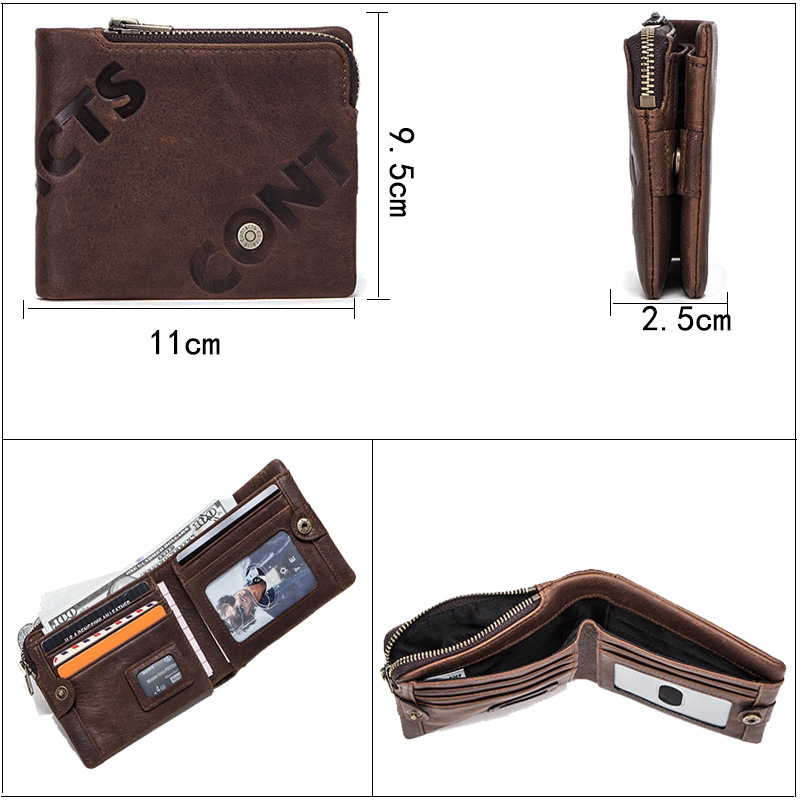 Ví Da Thật Đựng Thẻ Có Khóa Kéo Gấp Gọn Kiểu Retro Thời Trang Cho Nam