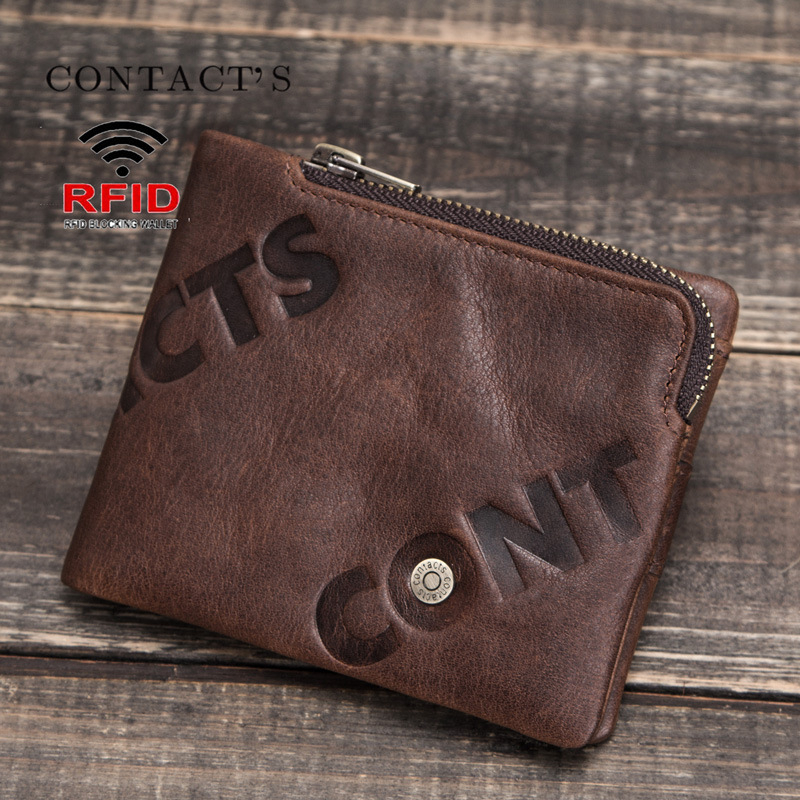 Ví Da Thật Đựng Thẻ Có Khóa Kéo Gấp Gọn Kiểu Retro Thời Trang Cho Nam