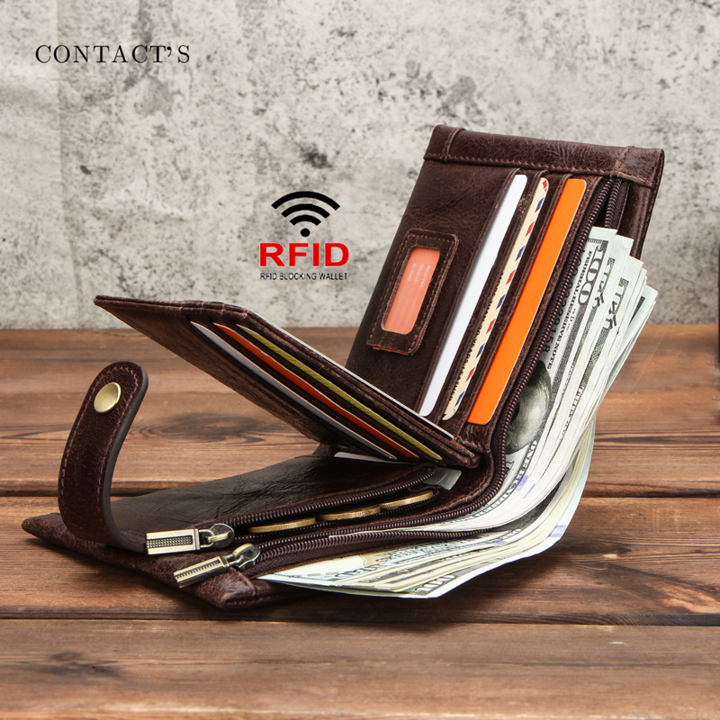 Ví Da Thật Có Khóa Kéo Phong Cách Retro Cho Nam