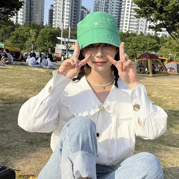 Nón Tai Bèo Cotton Thoáng Khí Thêu Hoa Nhỏ Xinh Thời Trang Hàn Quốc Dành Cho Nữ