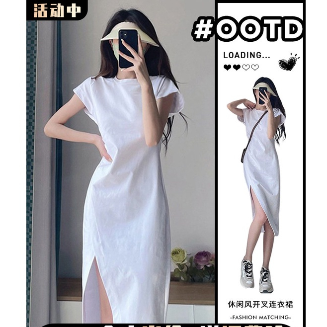 Đầm Thun Cổ Cao Xẻ Tà Dáng Ôm Thời Trang Mùa Hè 2023 Cho Bé Gái