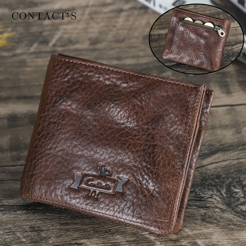 Ví Da Thật Đựng Thẻ Có Khóa Kéo Gấp Gọn Kiểu Retro Thời Trang Cho Nam