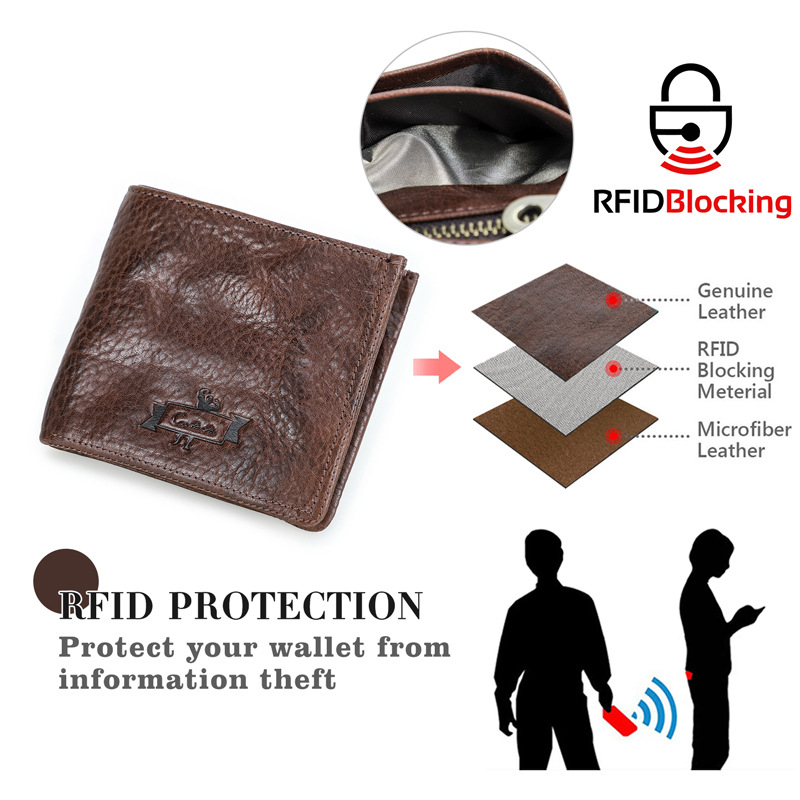 Ví Da Thật Đựng Thẻ Có Khóa Kéo Gấp Gọn Kiểu Retro Thời Trang Cho Nam